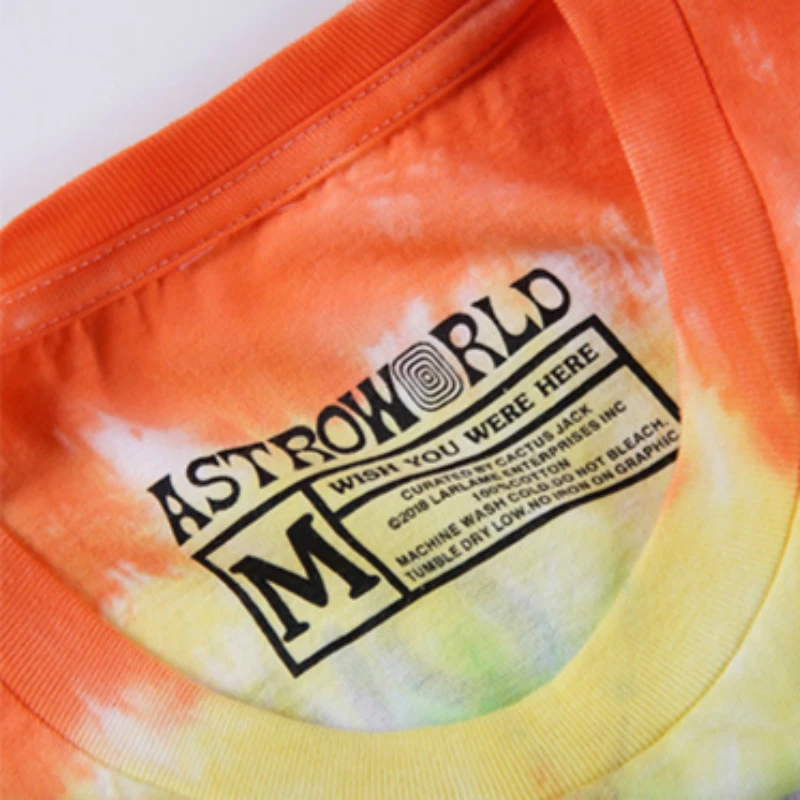 Ручная работа Трэвиса Скотта Astroworld фестиваль Run Tie Dye Tee T для мужчин и женщин 1:1