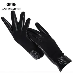 Новый продукт короткие кожаные перчатки женские высококачественные матовые кожаные черные зимние перчатки из натуральной кожи женские-0715