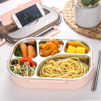 

Bento Lunch Box Food Container for Child 304 Stainless Steel Box Kitchen Leak-proof Food Container Send Dinnerware Set
