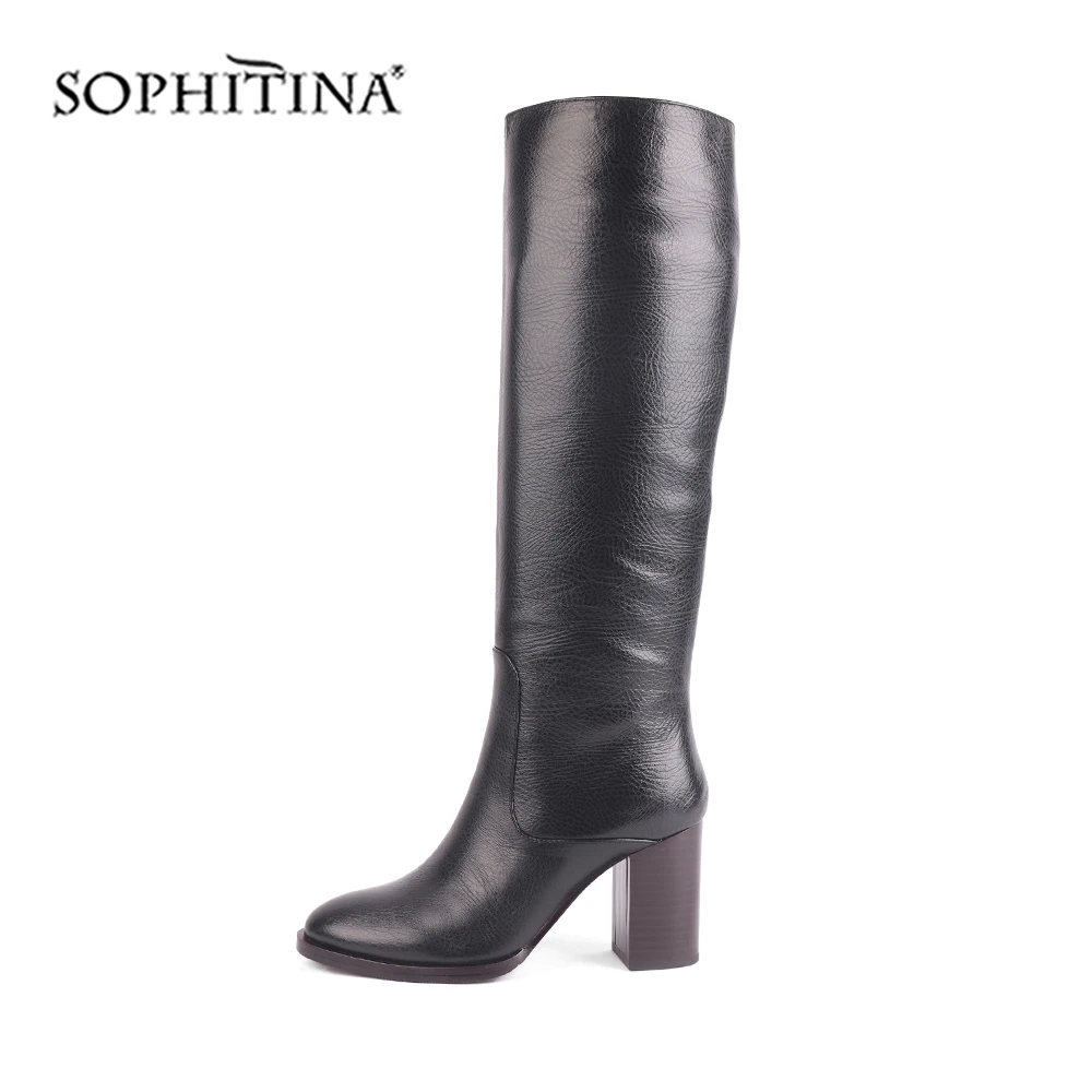 

SOPHITINA Fashion Design Boots High Quality Genuine Leather Comfortable Round Toe Solid New Shoes Handmade Women's Boots C217