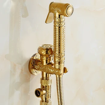 

Luxury Full Copper Angle Valve Bidet Flusher Toilet Gold Spray Gun Mop Pool Washer Antique Faucet Set Buy Free Mask 1PS