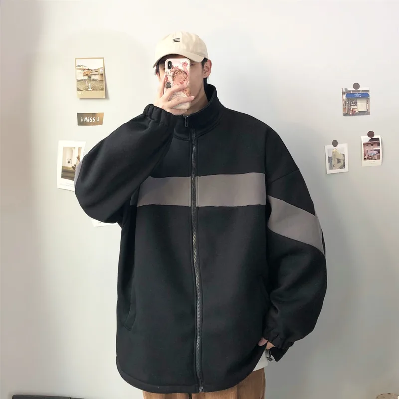 

Rack Jackets Men's Fashion Contrast Casual Cotton Stand Collar Jacket Mens Streetwear Wild Loose Hip Hop Bomber Jacket Men