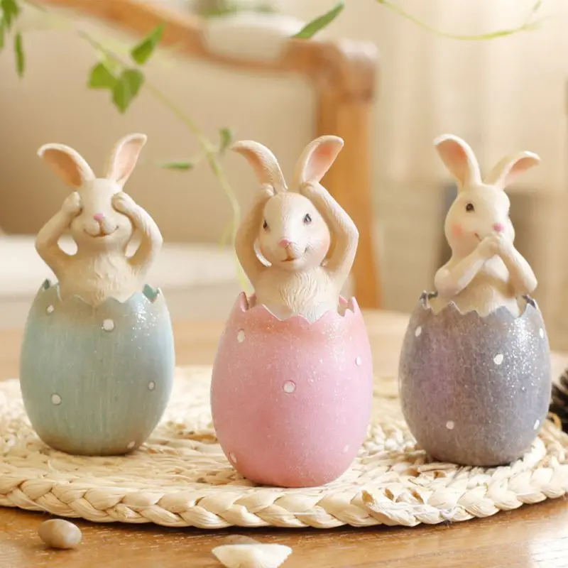 

3pcs/lot Easter Rabbit In Eggs No Say No Listen No See Rabbits Easter Decoration For Home Gift For Kids Party Wedding Decoration