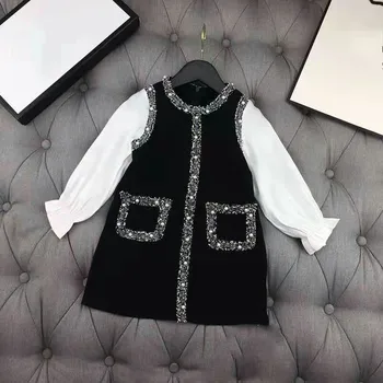 

Spring Autumn girls dress baby vestidos kids dress children brand clothes fashion pearl pocket floral cuff 4 to 12 yrs