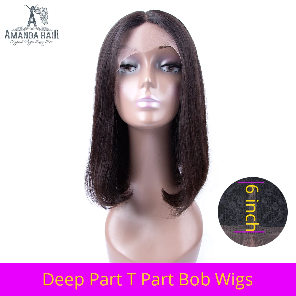 

Amanda T Part Lace Part Wigs Human Hair Deep Part Preplucked 12 Inch Remy Brazilian Straight Hair Bob Wigs Middle Part