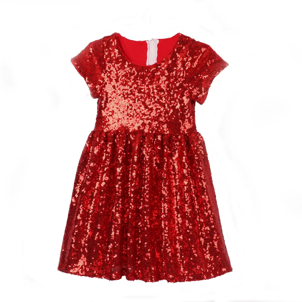 Rainbow Baby Girls Sequin Dress Kids Princess Glitter Dress Girls Red