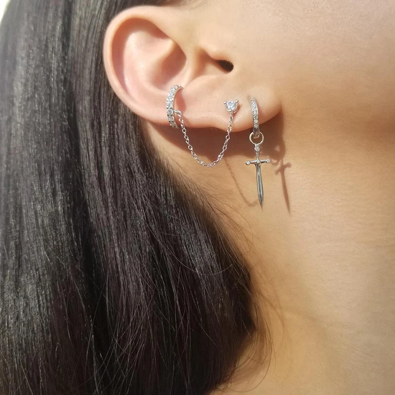 Orecchini Cerchio Argento Sterling 925 Orecchini A Cerchio (huggie) In Argento Sterling 925 Con Zirconi Bianchi - Venditore UK, Nuova Collezione Orecchini Cerchio Argento Sterling 925 Orecchini A Cerchio (huggie) In Argento Sterling 925 Con Zirconi Bianchi - Venditore UK, Nuova Collezione