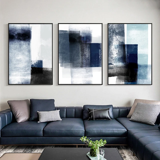 Carteles e impresiones de arte azul minimalista abstracto, pintura de  lienzo nórdico, imágenes artísticas de pared