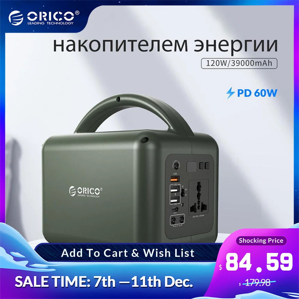  ORICO портативная электростанция 220 в 120 Вт резервная батарея AC Розетка 39000 мАч Тип C Быстрая зарядка фонарик для кемпинга путешествия 