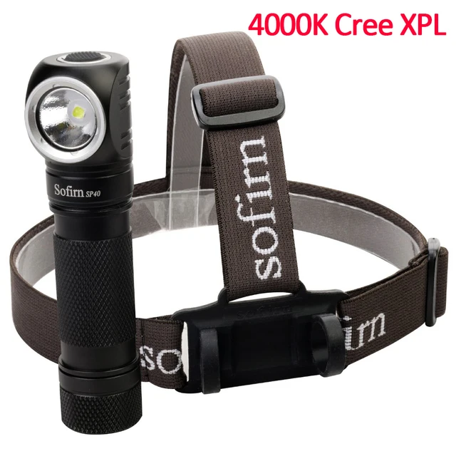 Sofirn SP40 LED Headlamp Cree XPL 1200lm 18650 USB Rechargeable Headlight 18350 Flashlight with Power Indicator Magnet Tail 4000K-Black