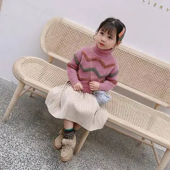 

2019 New Winter Children Girls Thick Warm Sweater Clothes Kids Girls Pullover Faux Mink Fur Shirt Baby Turtleneck Outerwear W151