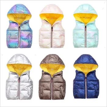 

Autumn Winter Bright Color Fashion Leisure Sports Hooded Warm Thicken Vest For Children's Outerwear Baby Boys Girls Vests 3-8Y