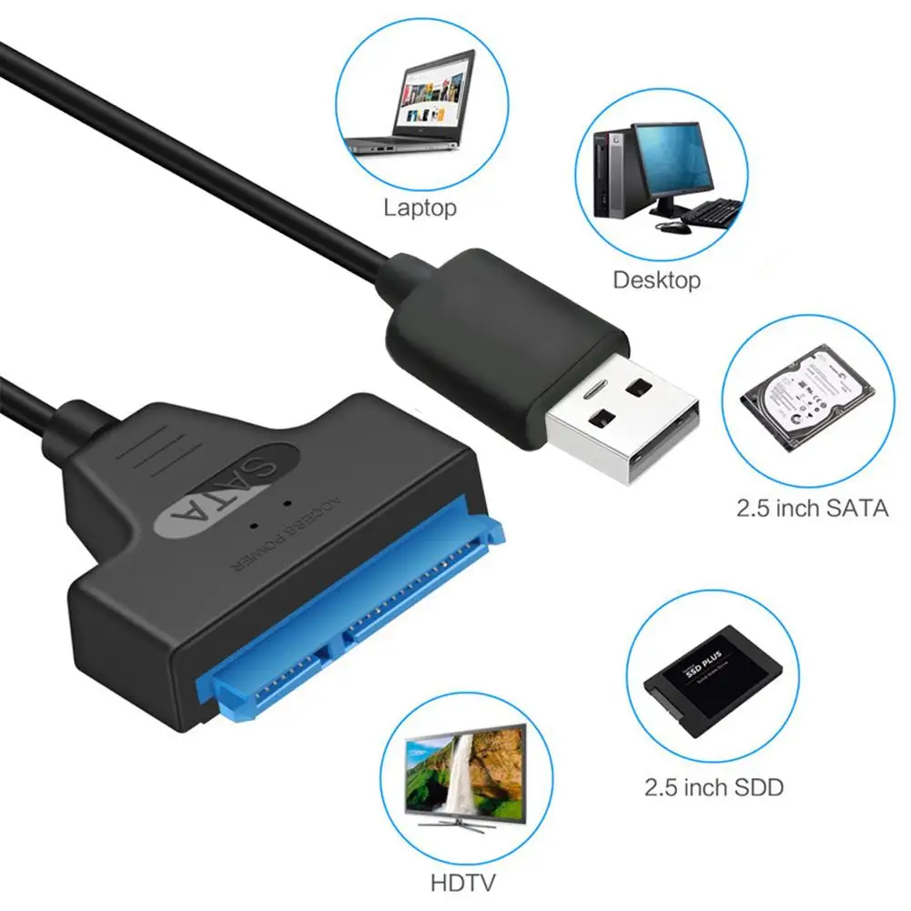 USB to SATA 22pin Cable Adapter for 2.5in HDD SSD - Converter Line for Hard Disk Drives and Solid State Drives Description Image.This Product Can Be Found With The Tag Names Computer Cables Connecting, Computer Peripherals, Cord wire, PC Hardware Cables Adapters
