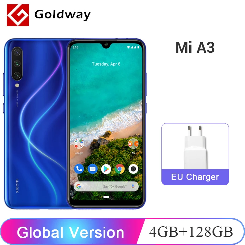 Глобальная версия Xiaomi mi A3 4 Гб 128 Смартфон Snapdragon 665 Восьмиядерный процессор 48 Мп + 32