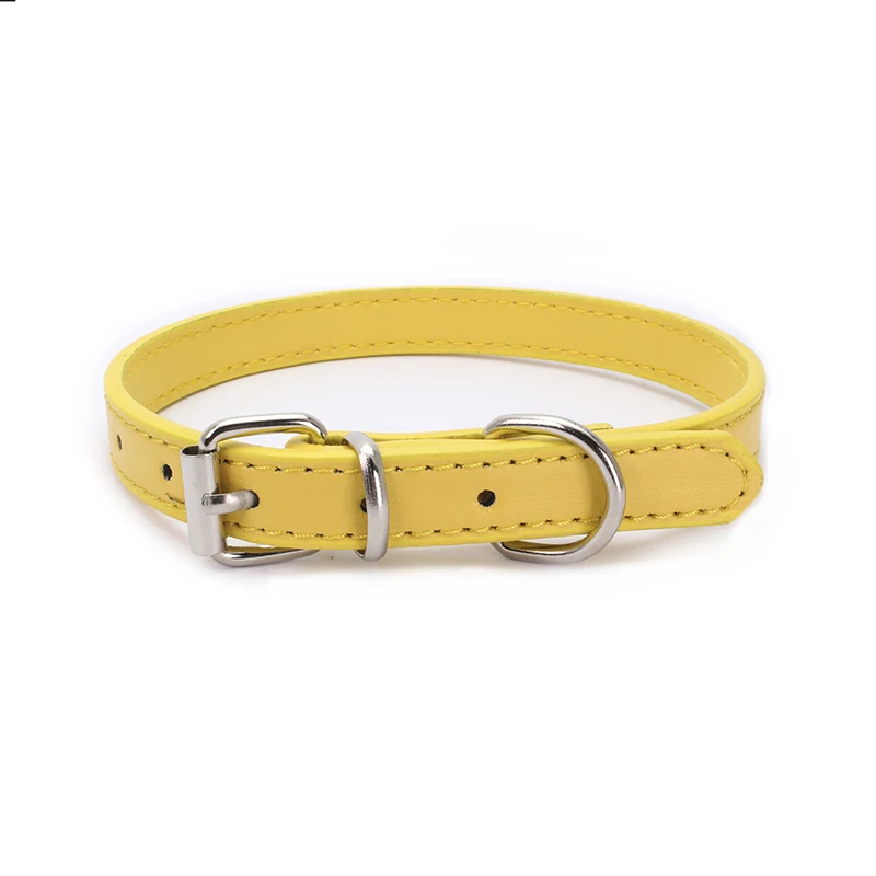 Yellow Ошейник для собак, однотонный, из искусственной кожи, мягкая подкладка, ошейники для кошек для щенков, ожерелье, шлейки, индивидуальный ошейник - Цвет: Yellow