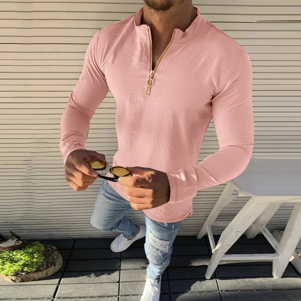 Feitong camisa masculina, мужская рубашка, длинный рукав, однотонный, простой, на пуговицах, кардиган на молнии, повседневная, уличная, тонкая, облегающая, черная рубашка