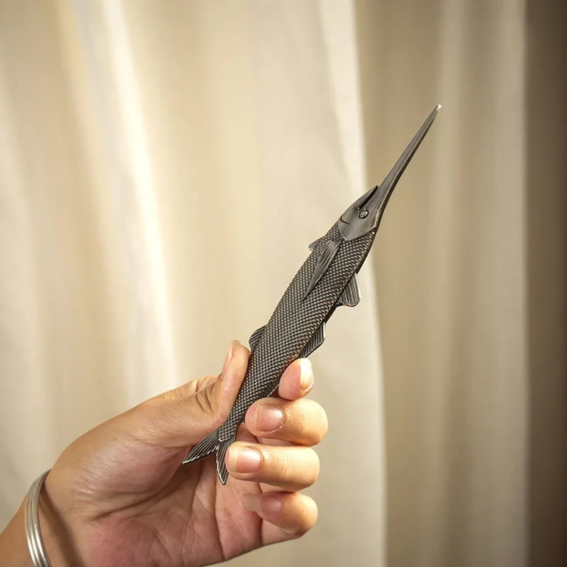 Ebony Chinese Puer Tea Needle Cutter Damascus Knife 1Pc