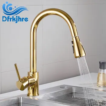 

Dfrkjhre Kitchen Faucet Pull Down Gold Handheld Shower Kitchen Crane Faucet Sink Hot Cold Faucets Single Handle Hole Mixer Tap