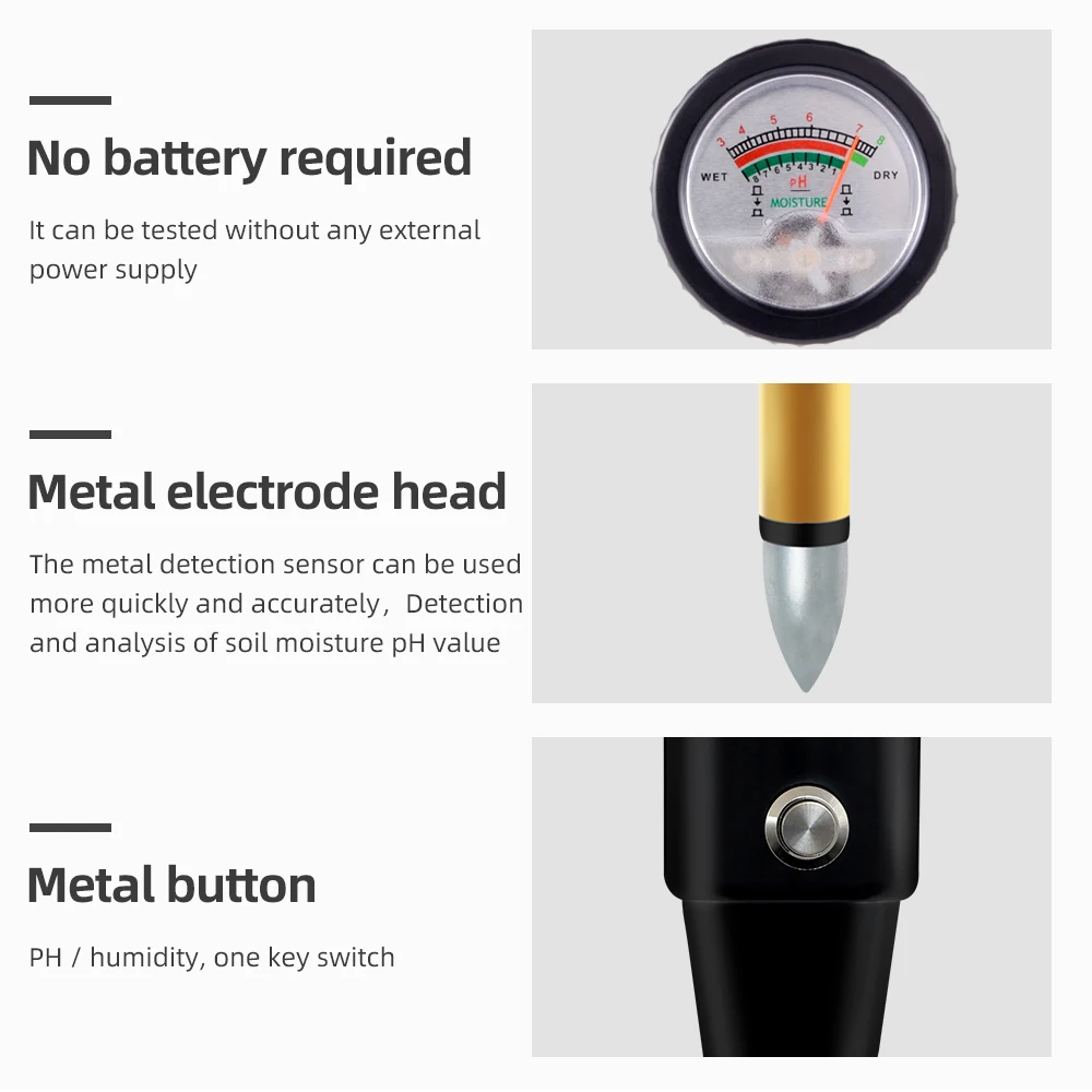 Soil pH Tester Moisture Meter Waterproof ZD-06 Soil Tester for Indoor Outdoor Test Kit Tools with 295mm Long Electrode Probe