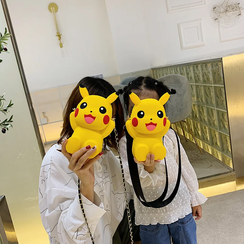 

New Style Women's Bags Cartoon Pikachu Silicone Shoulder Bags All-match Fashion Messenger Bag Large Capacity Cell Phone Pocket