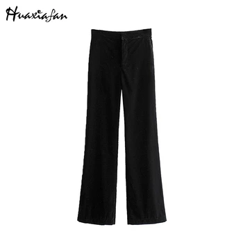 

Huaxiafan Pants Black Long Wide Leg Pants High Waist Female Office Ladies Elegant Wears Casual Warn Winter Autumn Bottoms 2019