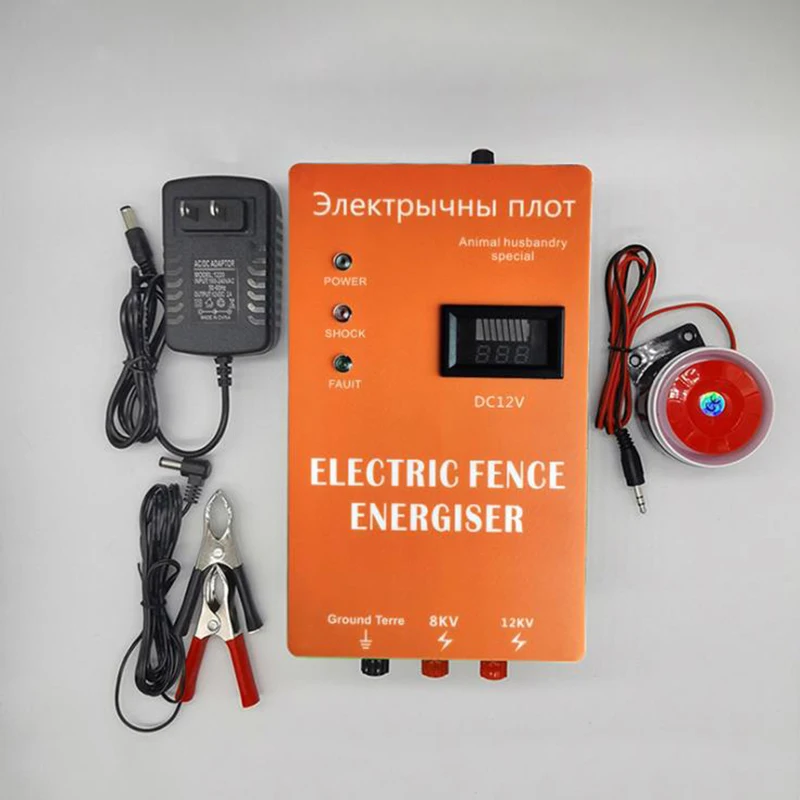 

5/10/20/30/40KM Electric Fence Energizer with Insulator High-voltage Pulse Output Controller Farm Fence Shepherd Alert Tool