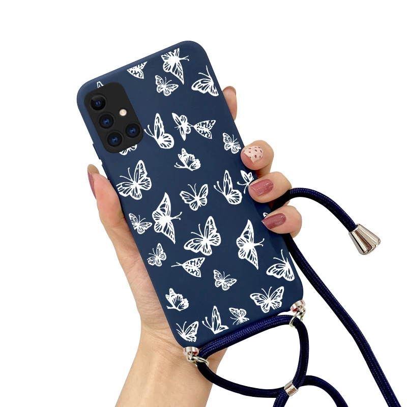 best case for samsung Bướm Ốp Lưng Dành Cho Samsung Galaxy Samsung Galaxy A5 2017 A6 A7 A8 J4 J6 J8 2018 Plus S21 S20 FE S10 S9 j3 J5 J7 Ốp Lưng Dây Đeo Cổ Dây Dây Da cute samsung phone case Cases For Samsung