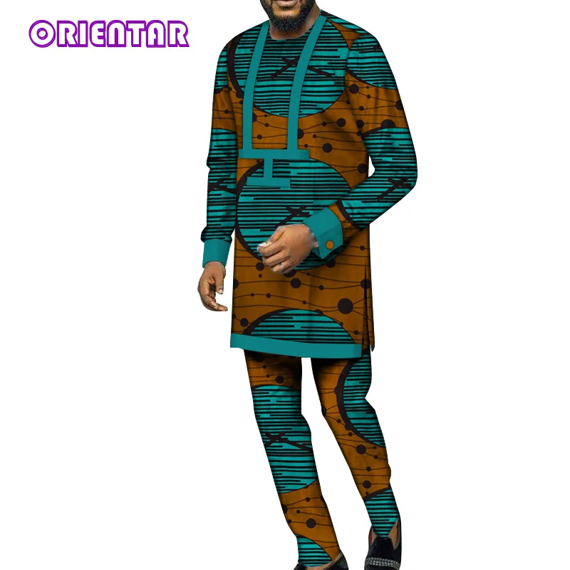 Комплект из 2 предметов, африканская Мужская одежда, африканская рубашка и брюки, комплект для мужчин, с длинными рукавами, Дашики Базен, Riche, африканские костюмы, WYN991 - Цвет: 5
