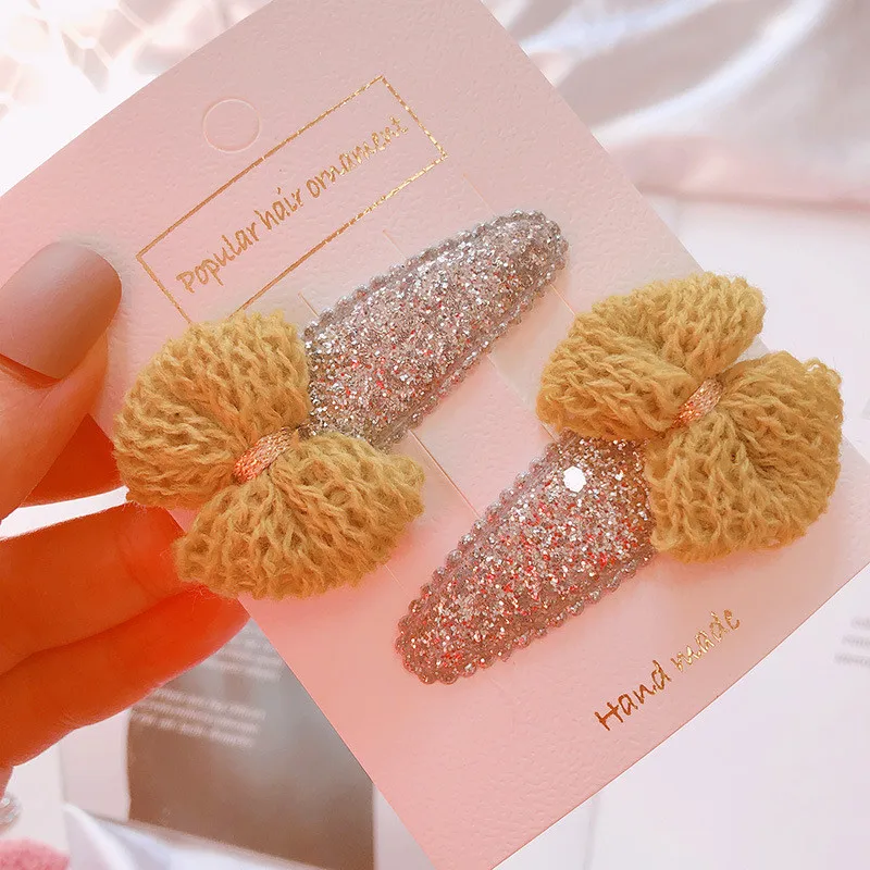 Free shipping fashion Knitted bow sequins Children's hairclips snap clip BB girl's hairpins kid's side clips hair accessories