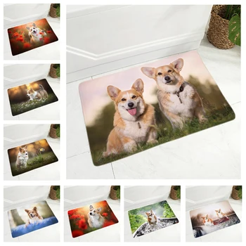 

Cute Welsh Corgi Pembroke Dog Doormat Non-Slip Soft Flannel 40x60cm Rug Decor Pet Animal Floor Door Mat for Hallway Kitchen Room