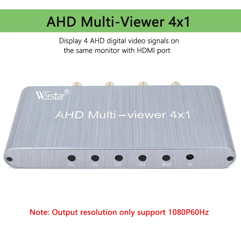 

Wiistar AHD/CVI/TVI/CVBS Quad Multi-viewer 4×1 Adapter Switcher 4 AHD in 1 HDMI out Support 1080P@60Hz for Vehicle Monitoring