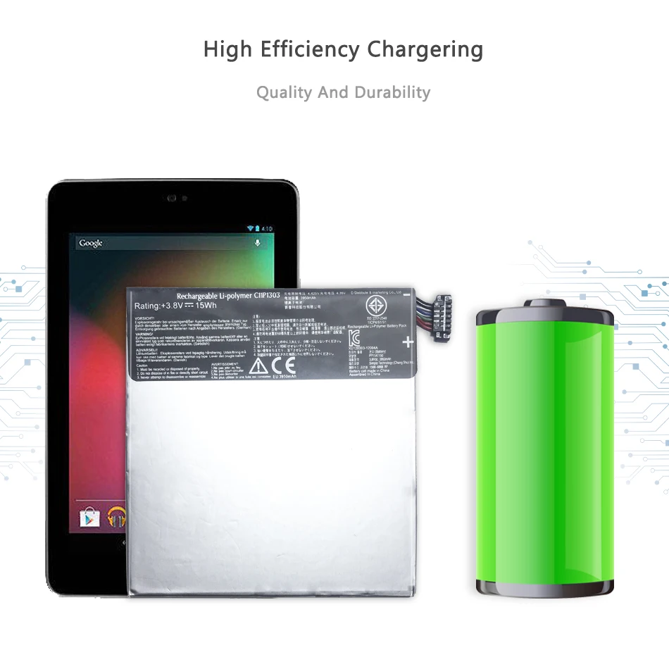 Tablet Li-Polymer Battery For Asus Google Nexus 7 Ii 2 2nd Gen 2013 Version ME571 ME57K ME57KL K009 3950mAh C11P1303