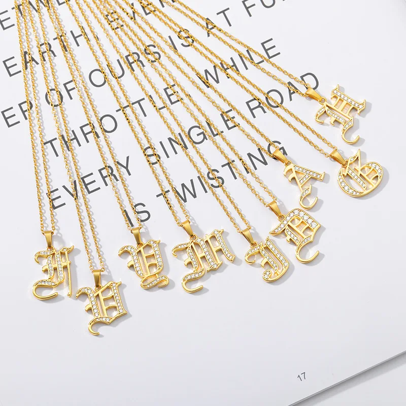 DUOYING Old English Font A-Z Initial Zircon Letters Custom Name Necklace Letter Chain Custom Necklace Family Gift