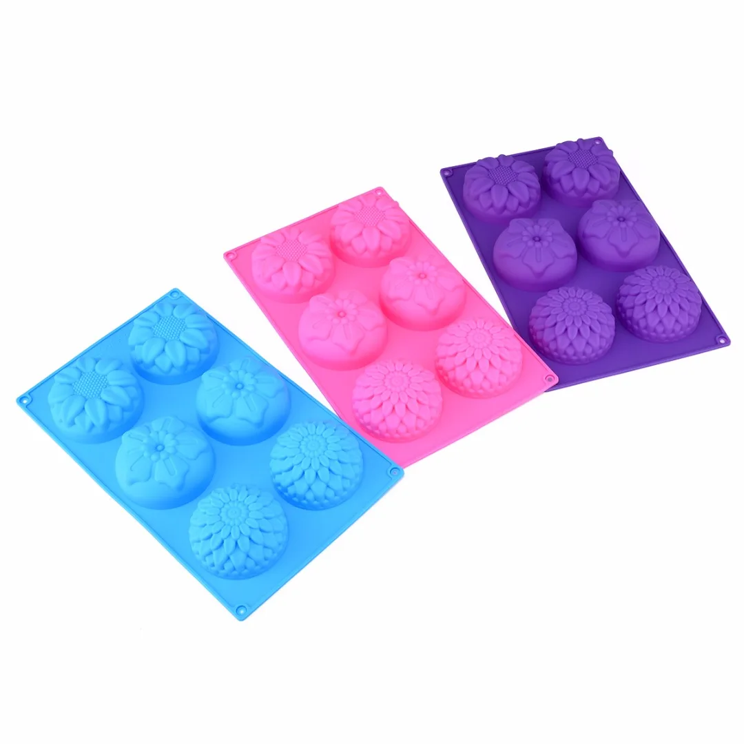 6 Holes Purple Flower Shaped Silicone Mould DIY Handmade Candle Cake Baking Soap Moulds Mold Kitchen Tools