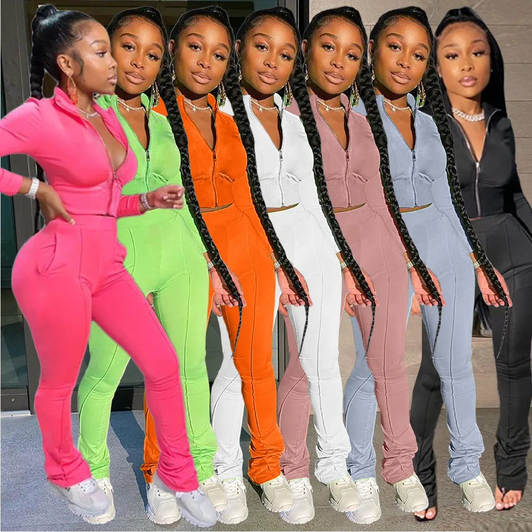 

Tracksuit Women 2 Piece Set Zipper Fly Jacket Jogging Pants with Pocket Slim Sweatshirt Fitness Pencil Pants Matching Activewear