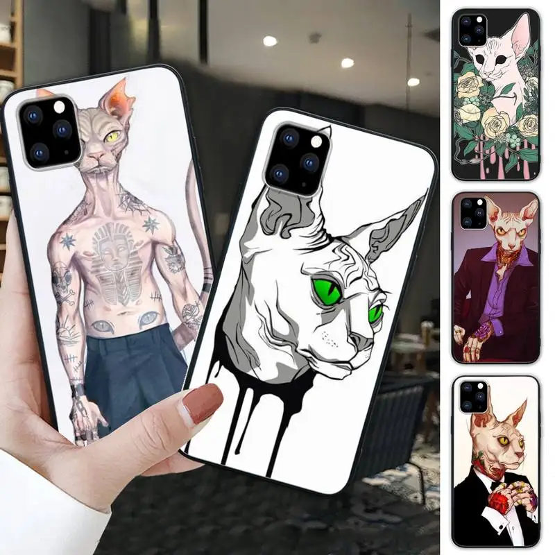 Black Hairless Cat Phone Case For Xiaomi Redmi 4X 7A 5 Plus 6 6A 7 8 8A 9 Note 4 T Pro Fundas | Мобильные телефоны и