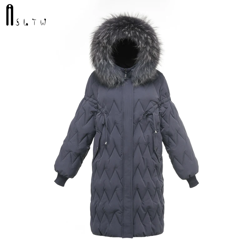 

ASLTW Winter Jacket For Women New Long Sleeve Solid Argyle Women's Park With Fur Hooded Parka Long Warm Cotton Coat Women