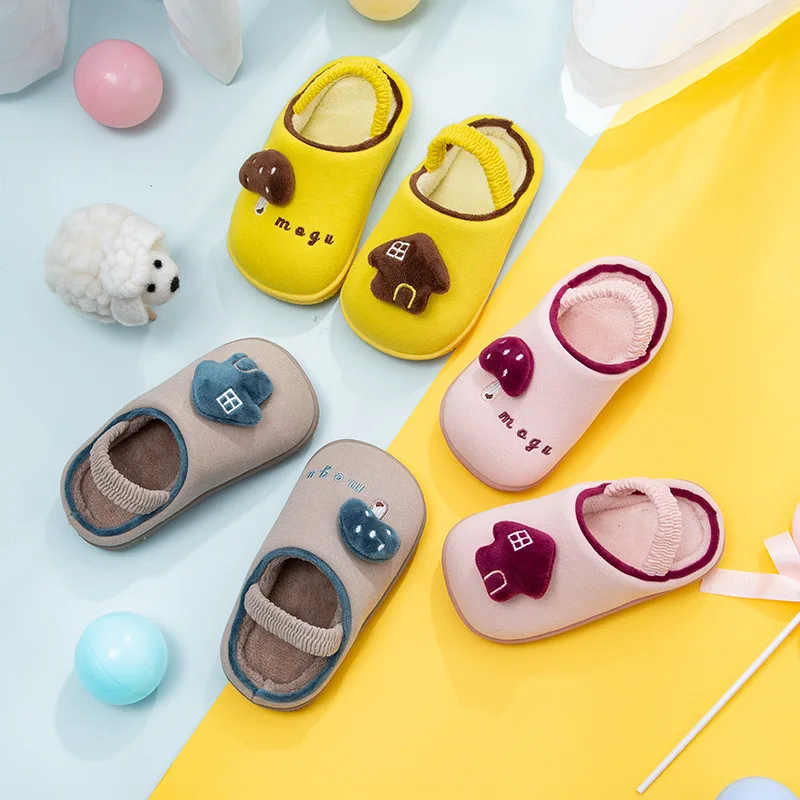 

Chao meng Cartoon Small tong cotton slipper 2019 Mushroom House Children Cotton Slippers Classic Cartoon Wear-Resistant CHILDREN