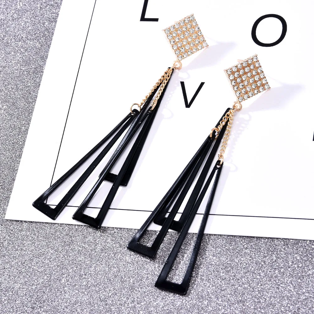 

Fashion Tassel Crystal Long Earrings Triangle Bohemian Glod Siliver Drop Dangle Tassel Mosaic Earrings for Women Jewelry 2020