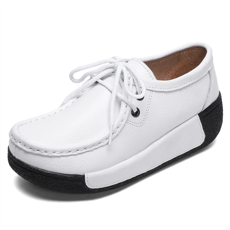 Woman Breathable Leather Lace-up Sneakers Women Fashion Black Soft Casual Shoes Female Women Flats Comfortable Loafers Shoes women loafers