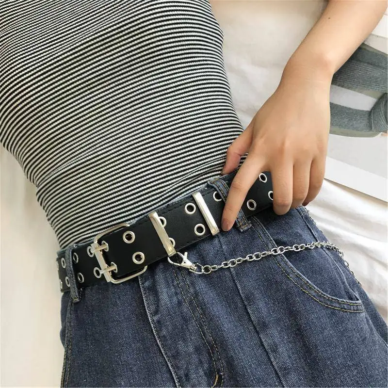 Леди ремень искусственная кожа женщин кожа waiststrap в стиле панк модные пояс с отверстиями
