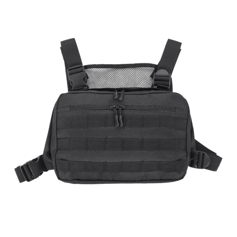 

Hot HG-Hot Black Men Chest Bag Adjustable Oxford Chest Rig Hip Hop Streetwear Functional Shoulder Bag Waist Packs
