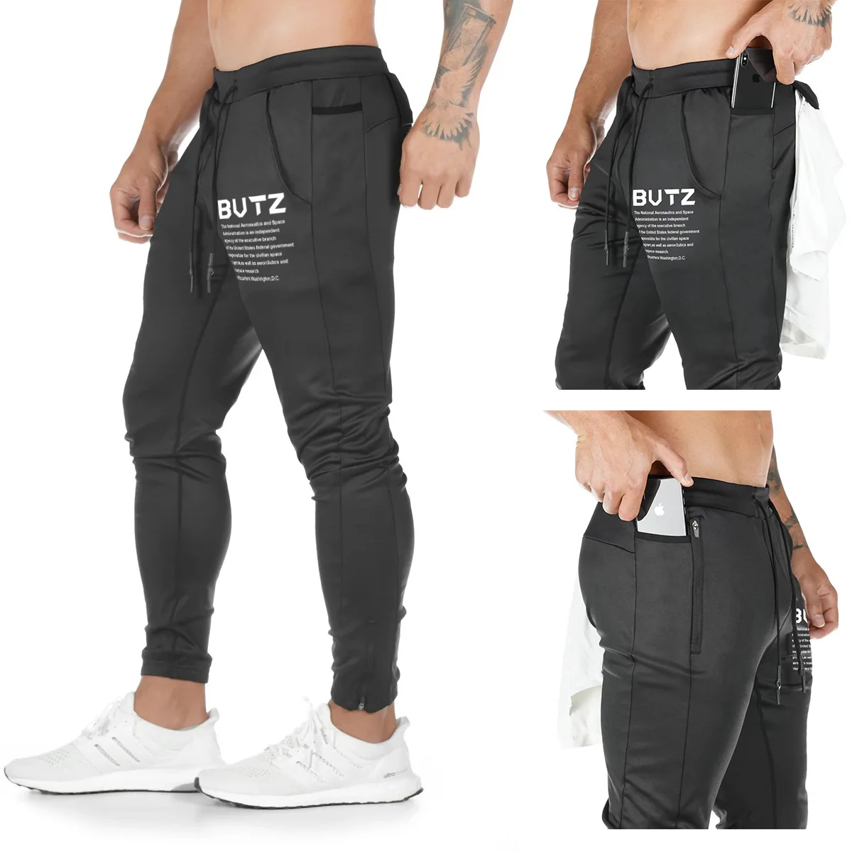 Брюки для бега с карманами, облегающие брюки для бега на молнии, спортивные брюки с принтом для бега, мужские брюки для бега, мужские однотонные спортивные брюки
