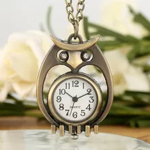Мини Размер Бронзовые полые Сова Дизайн ожерелье кулон карманные часы Изысканные часы подарки для детей мальчиков и девочек