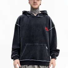 

GTDOM Men Geometric Cut Letter Embroidery Washed Distressed Loose Hoodies 2021 Autumn Winter New Casual Long Sleeve Hoodie