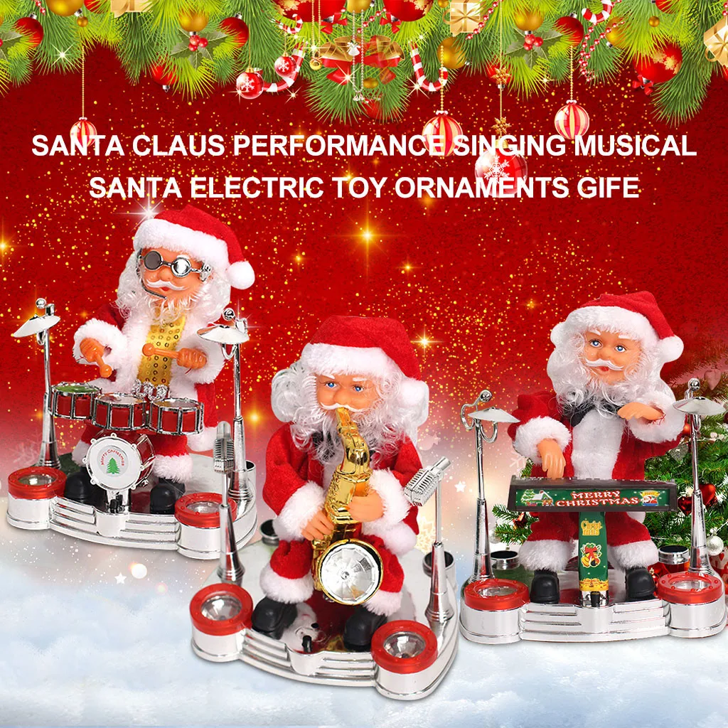 Электрический Рождественский Санта Клаус оркестр кукла Отец Рождество Музыкальный барабан саксофон фортепиано игрушки для детей год Рождественские подарки