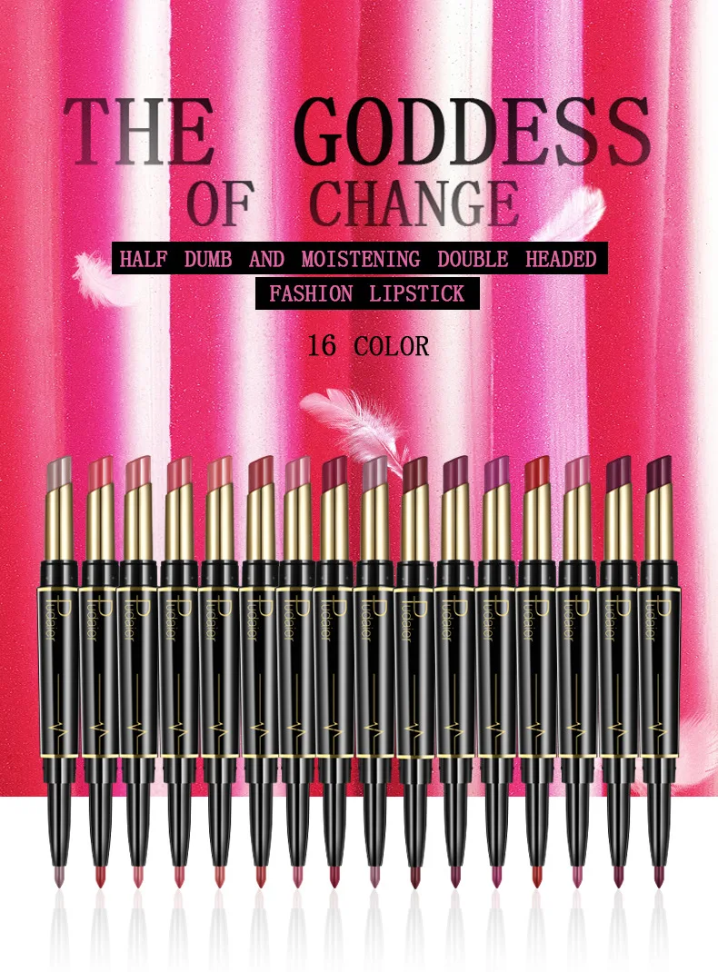 

Pudaier Brand Matte Lipstick Cosmetics Waterproof Double Ended Long Lasting Nude Red Matte Lips liner Pencil Lipstick +DHL