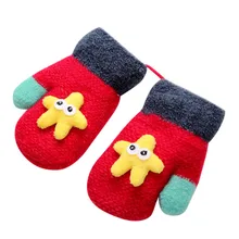 Вязаные Детские варежки, перчатки для детей от 0 до 3 лет, милые теплые зимние перчатки на лямках для малышей, детские перчатки с длинными пальцами