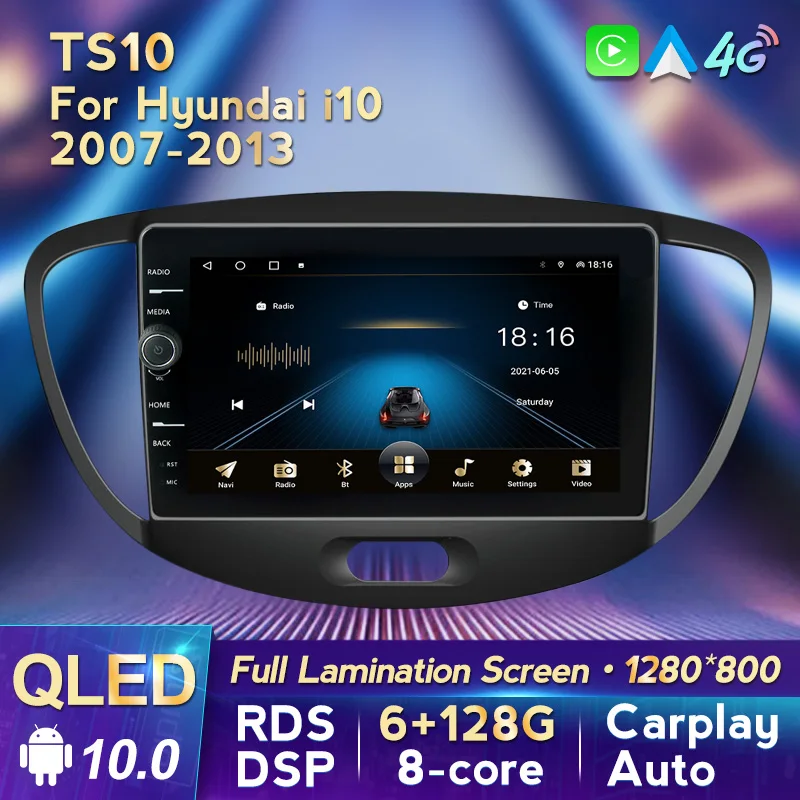Автомагнитола QLED для Hyundai I10 2008-2012 мультимедийный видеоплеер с поддержкой GPS