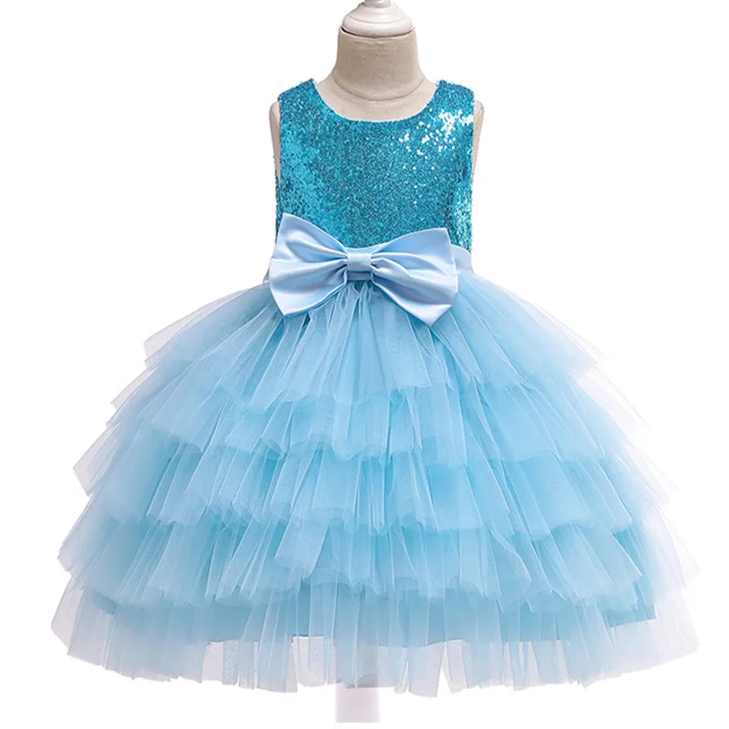 Модное бальное платье для девочек, платья детская одежда свадебное платье с цветочным узором для девочек костюмы для вечеринки в честь Дня рождения, детская одежда, От 2 до 10 лет - Цвет: blue